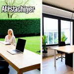 **

A split image showcasing two contrasting scenes. On the left, a brightly lit modern office with people collaborating around a table, brainstorming ideas. On the right, a serene individual meditating in a peaceful garden, focusing on inner peace. Text overlays: "Affärscoaching - När företaget behöver ett lyft" (Business Coaching - When the company needs a boost) and "Personlig coaching - När du behöver fokusera på dig själv" (Personal Coaching - When you need to focus on yourself).

**